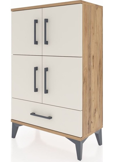 Arges Komodin 4 Raflı Tek Çekmeceli 4 Kapaklı 60x30x96 Çam-ay... Çam