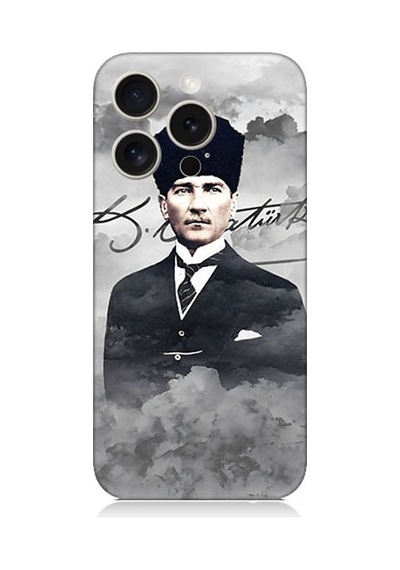 Apple Uyumlu iPhone 15 Pro Atatürk Portresi Desenli Silikon Kılıf Silikon