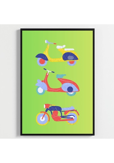 Besay Tam Gaz Macera:renkli Arabalar, Uçak Ve Vespa Çocuk Odası Posteri Dekoratif 3lü Set A4 Çerçevesiz