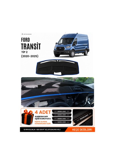 Ford Transit Tip 2 2020-2025 Uyumlu Torpido Örtüsü, Torpido Kılıfı - Siyah Mavi
