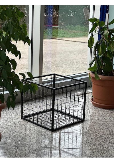 Metal Tel Kasa Sepet - Dekoratif, Taşınabilir Ürün Kasası, Sele Sepet 45x45 Cm H:40 Cm Siyah