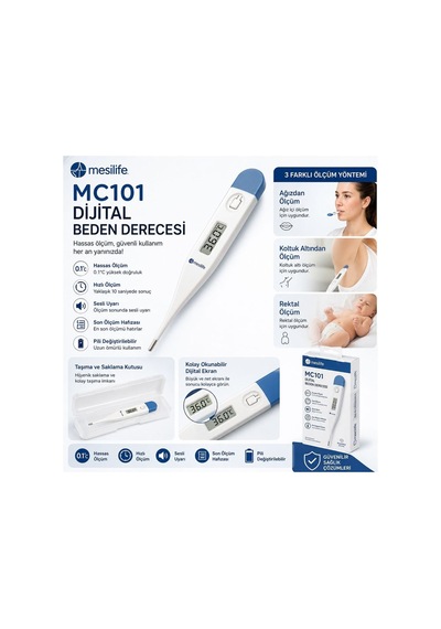 Mc101 Dijital Ateş Ölçer Hassas Ölçüm Özellikli Dijital Derece Ağız, Koltuk Altı Ve Rektal