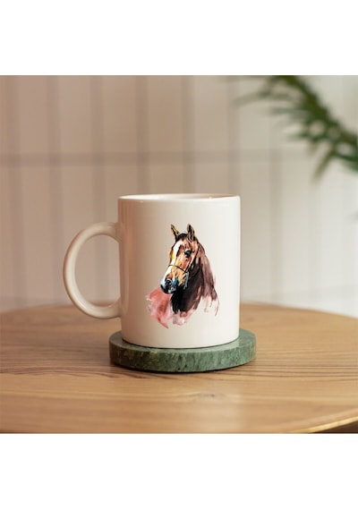 At Horse Figürlü Seramik Baskılı Kupa Beyaz