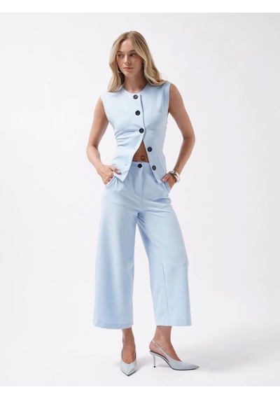 Defymoda Bol Paça Midi Boy Pantolon Mavi