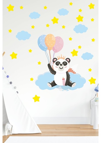 MSticker Sevimli Panda Bulutlar Ve Yıldızlar Çocuk Bebek Odası Sticker