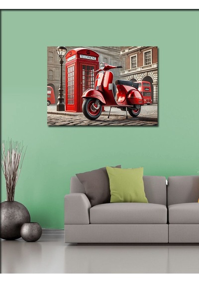 Kanvas Tablo Kırmızı Motosiklet Sokakta 50cmx70cm