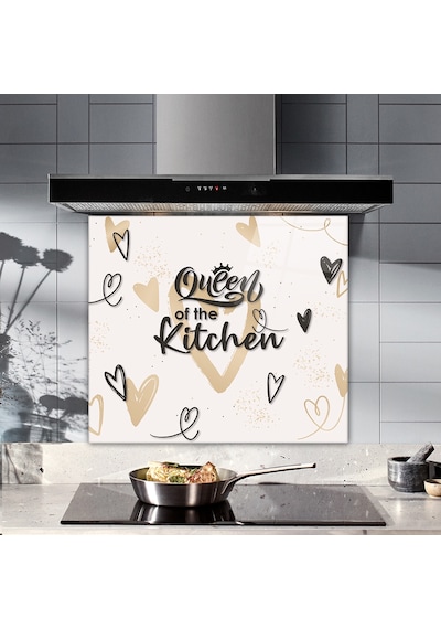 Cam Ocak Arkası Koruyucu | Queen Of The Kitchen Love |52cm x 60cm