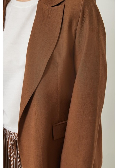 Kadın Vatkalı Astarı Çizgili Çilek Kumaş Blazer Ceket 50178 60283002 - Taba