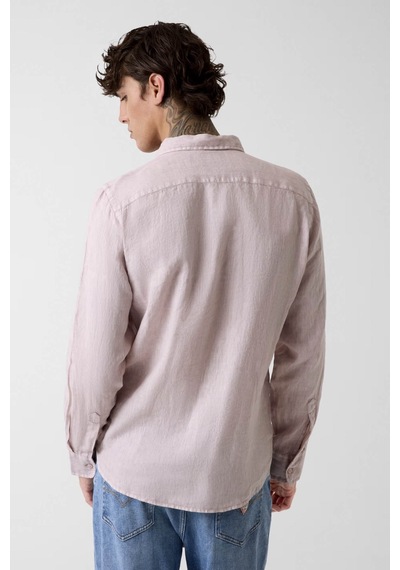 Guess Eco Napa Lınen Solıd Ls Shırt Pembe Erkek Gömlek M6gh59w1827-f6bx