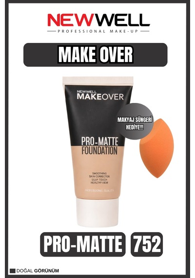 New Well Makeover Pro-matte Foundatıon 752 - Makyaj Süngeri Hediye 001 C