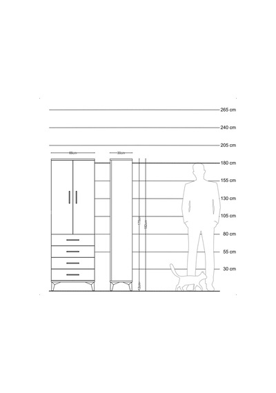 Arges Dolap Tek Raflı 4 Çekmeceli Tek Askılı 88x30x182 Aytaşı-antrasit Aytası