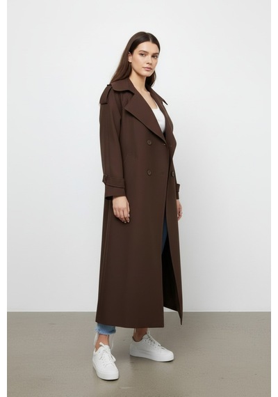 Durivya Apoletli Oversize Trençkot Kahverengi
