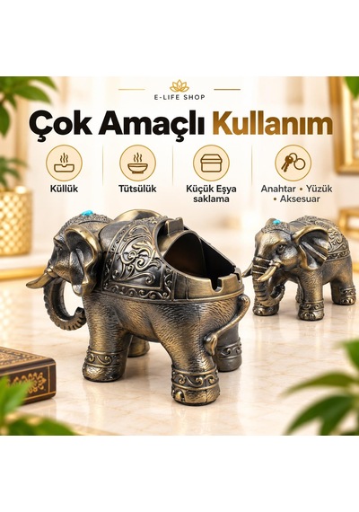 Lüks Alaşım Metal Fil Figürlü Kapaklı Dekoratif Küllük Ve Takı Saklama Kutusu Metal Biblo 18 X 12 Cm 85349586