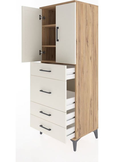 Hyperion Dolap 3 Raflı 4 Çekmeceli 2 Kapaklı 60x44x163 Çam-ay... Çam
