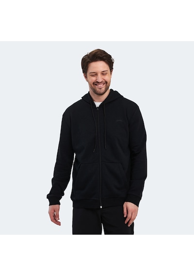 Slazenger KLARA I Erkek Fermuarlı Kapüşonlu Cepli Siyah Sweatshirt