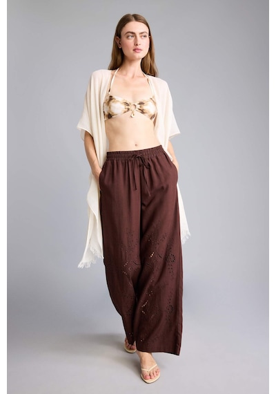 Defacto Regular Fıt Pamuklu Wide Leg Plaj Pantolonu H0878ax26smbn341 Kahve-bn341