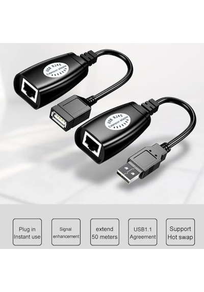Usb Extrender, 50 Metre Rj45, Usb Uzatma Kablosu, Cat5 Cat6 Uyumlu