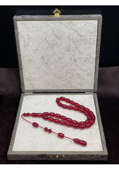 Sistemli Koyu Kırmızı Ateş Kehribar Tesbih 8x12 Mm