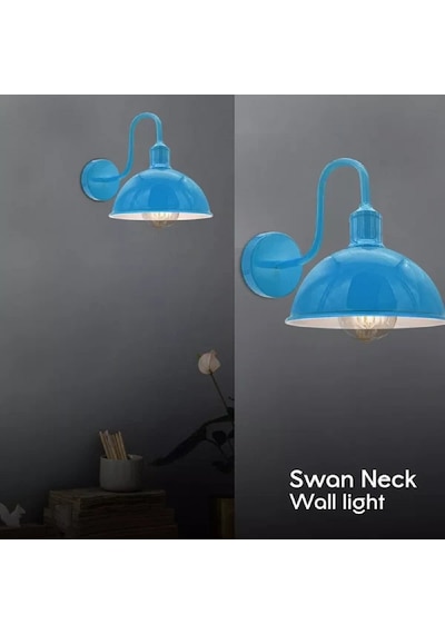Riolight Vintage,rustik,retro Mavi Metal Otel,cafe,odaklar İçin Duvar Aplik Şapka Çapı:23cm Mavi