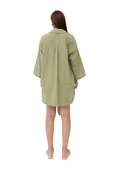 Laluvia Pamuklu Flam Keten Kadın Kimono Gömlek - Haki
