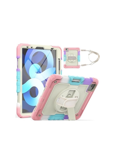 Apple Uyumlu iPad Air 5 10.9" 2022 M1 Kılıf Renkli Strap Zırh Case A2588