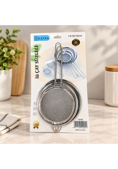 3 Parça Metal Süzgeç 14-16-18 Cm Çok Renkli