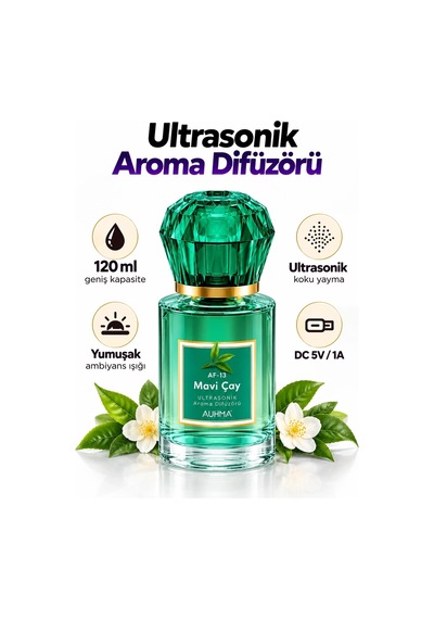 Ultrasonik Aroma Difüzörü 120 Ml Mavi Çay Kokulu Led Işıklı Araç Ve Oda Kokusu 1