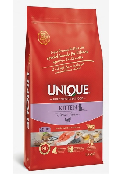 Kitten Salmon Low Grain Yavru Kedi Maması, Somon Balığı Aromalı, 1,5 Kg, 0-1 Yaş, Düşük Tahıllı, Yüksek Enerjili Formül
