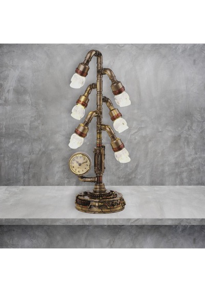 Veronese Steam Punk Kuru Kafa Işıklı Masa Saati Figür 14x43cm