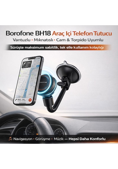 Borofone Bh18 Araç İçi Telefon Tutucu Vantuzlu Mıknatıslı Cam Ve Torpido Uyumlu