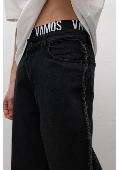 Vamos Yan Dikiş Detaylı Baggy Jean Siyah