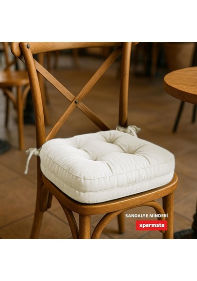 2'li Çift Kat Sandalye Minderi Fermuarlı Yıkanabilir Kılıf Bağcıklı Su Ve Yağ İtici 42x42x8 2, Bej Genel