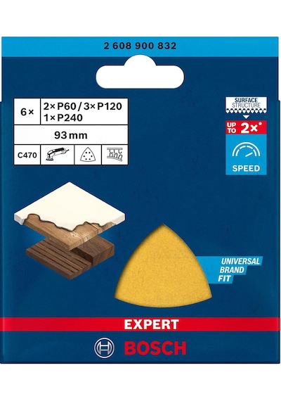 Bosch Expert 93x93 Mm Üçgen Zımpara Kağıdı Seti 6'lı 2608900832