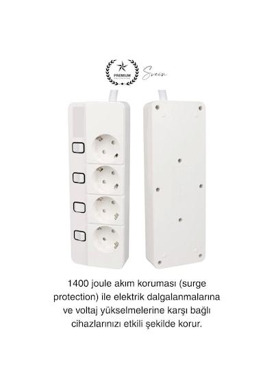 Özel Üretim 4'lü Ayrı Anahtarlı 2 Metre Akım Korumalı Grup Priz 1400 Joule 4000w Çoklu Uzatma Kablo Diğer
