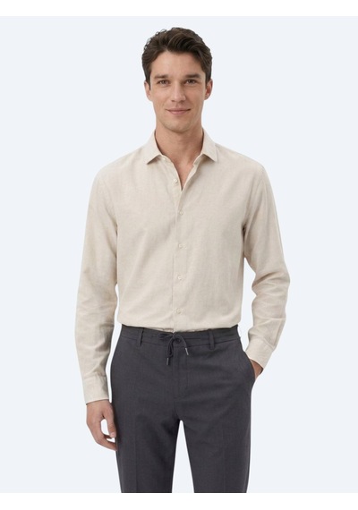 Kip Koyu Gri Düz Regular Fit Uzun Dokuma Casual Pamuk Karışımlı Gömlek