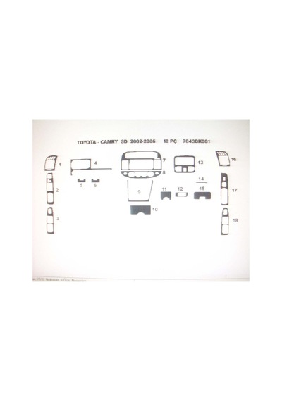 Toyota Camry 2002-2006 18 Parça Torpido Kaplama Renk Gri