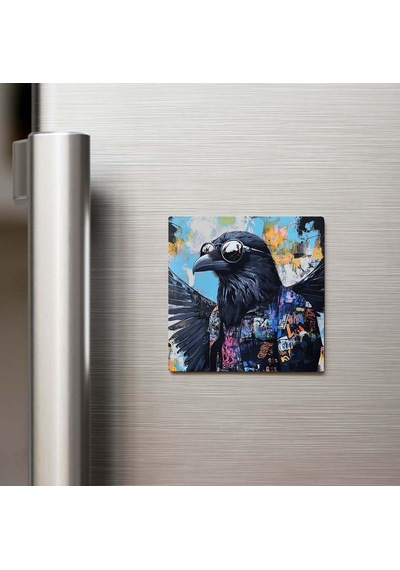 Crow - Karga - Güneş Gözlüklü Style - Buzdolap Magneti - 9x9 Cm