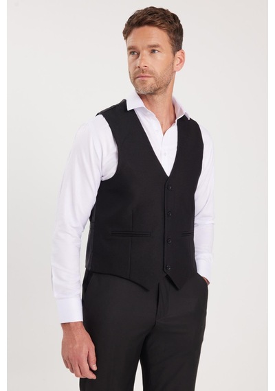 Tudors Erkek Slim Fit Düz Cepli Siyah Yelek-36923 Siyah