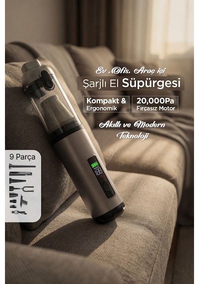 Şarjlı El Süpürgesi Kablosuz 20000pa Güçlü Emiş, Dijital Ekran, Type C 120w