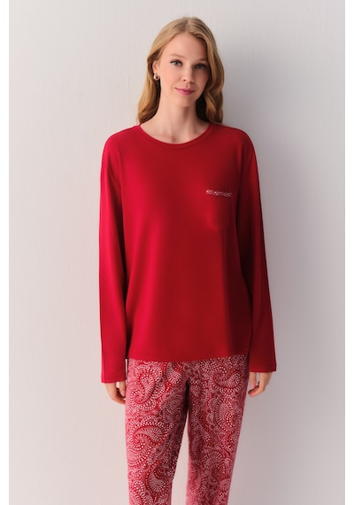 Suwen Paisley Pijama Takımı Sh27402660082 Kırmızı
