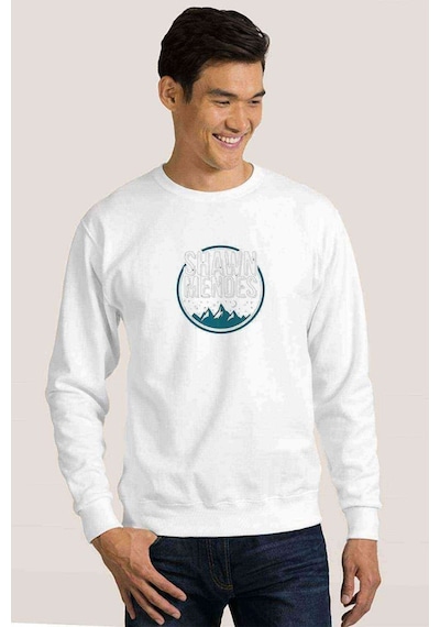Shawn Mendes Mountain Baskılı Beyaz Erkek Örme Sweatshirt