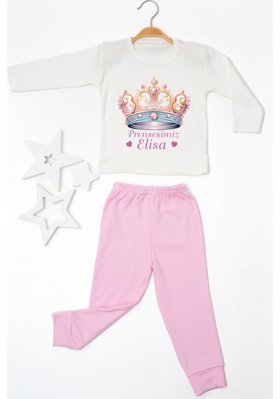 Pia Baby İsme Özel Kız Çocuk Pijama Takımı %100 Pamuk Penye İsim Baskılı Kişiye Özel Çocuk Pijaması 10503p14pi Krem