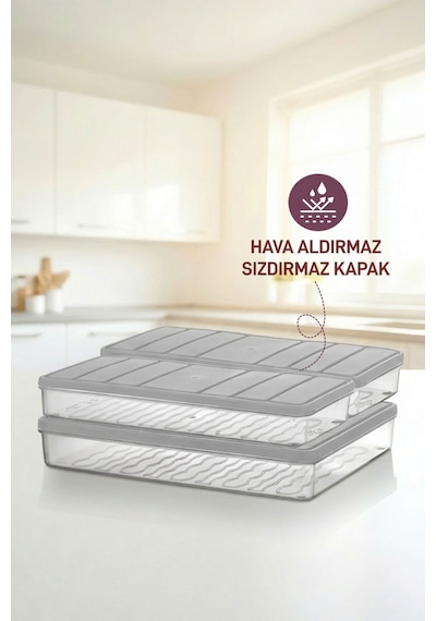 Selka Home 3'lü Set ( 1 Adet 2,25 2 Adet 1 Lt. ) Nora Organizer  Buzdolabı Buzluk Düzenleyici Saklama Kabı