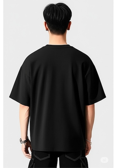 Nevermind Baskılı Oversize Tişört Erkek Streetwear T-shirt Siyah