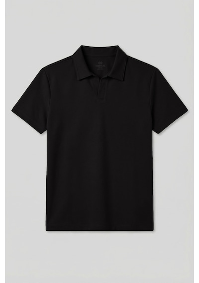 Siyah Rahat Form Yumuşak Dokulu Polo Yaka Erkek T-shirt - 88496