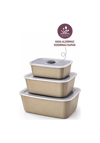 Selka Home 3'lü Vakum Kapaklı Saklama Kabı Ekru