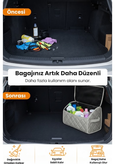 Bagaj Çantası Oto Bagaj Organizer Lüks Tay Tüyü Su Geçirmez Kaymaz Katlanır - Gri