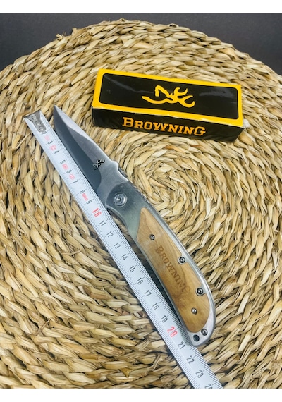 Browning Marka Ahşap&metal Kasa Kamp Çakı //23cm-322141 Açık Kahverengi