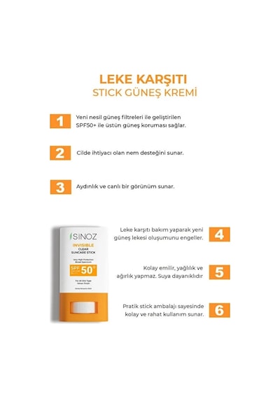 Sinoz Spf50+ Nemlendirici Yüksek Korumalı Şeffaf Stick Güneş Kremi 15 Gr