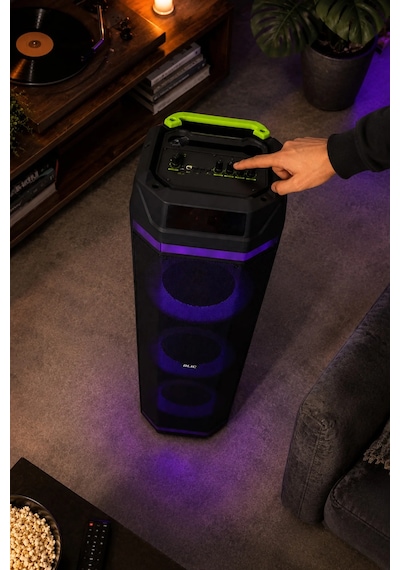 Exenar - Siyah - Blic Bls58 Büyük Boy Bluetooth Hoparlör 40w 3x8" Rgb Led Kablosuz Mikrofonlu Karaoke Hoparlörü